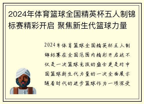 2024年体育篮球全国精英杯五人制锦标赛精彩开启 聚焦新生代篮球力量